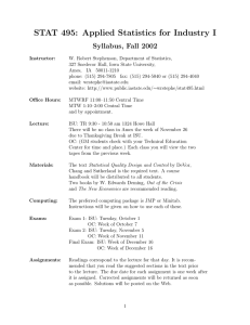 STAT 495: Applied Statistics for Industry I Syllabus, Fall 2002