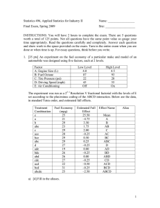 Statistics 496, Applied Statistics for Industry II  Name: _________________