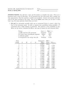 Statistics 496, Applied Statistics for Industry II Name: Site: