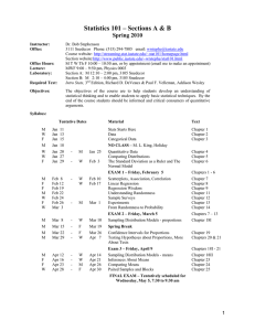 Statistics 101 – Sections A &amp; B Spring 2010