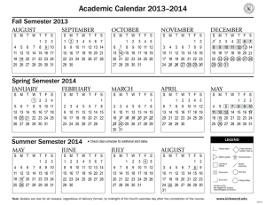 Academic Calendar 2013–2014 Fall Semester 2013
