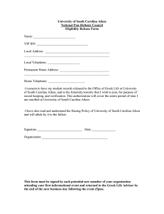 University of South Carolina Aiken National Pan-Hellenic Council Eligibility Release Form