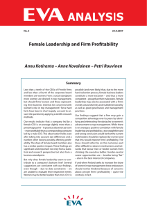 Female Leadership and Firm Profitability Summary No. 3