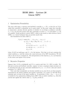 IEOR 290A – Lecture 20 Linear MPC 1 Optimization Formulation