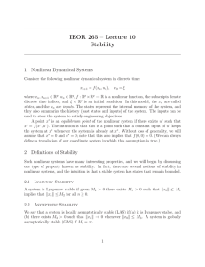 IEOR 265 – Lecture 10 Stability 1 Nonlinear Dynamical Systems