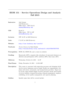 IEOR 151 – Service Operations Design and Analysis Fall 2015