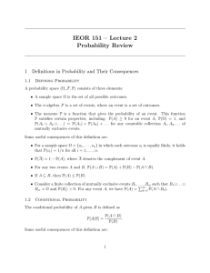 IEOR 151 – Lecture 2 Probability Review 1