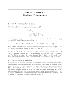 IEOR 151 – Lecture 10 Nonlinear Programming 1 First-Order Optimality Conditions