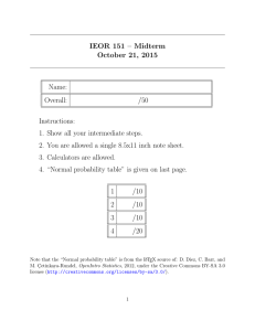 IEOR 151 – Midterm October 21, 2015 Name: Overall: