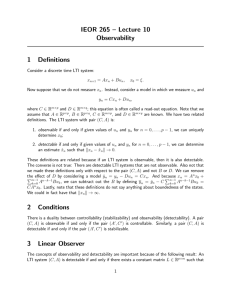 IEOR 265 – Lecture 10 Observability 1 Definitions