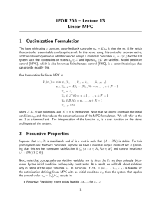 IEOR 265 – Lecture 13 Linear MPC 1 Optimization Formulation