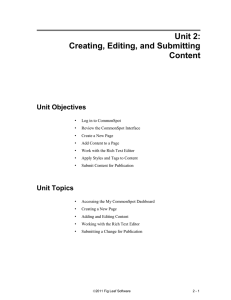 Unit 2: Creating, Editing, and Submitting Content Unit Objectives