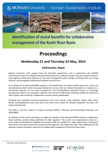 Proceedings  Identification of mutal benefits for collaborative  management of the Koshi River Basin  Wednesday 21 and Thursday 22 May, 2014 