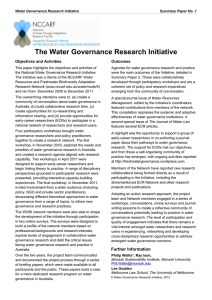 The Water Governance Research Initiative Objectives and Activities Outcomes