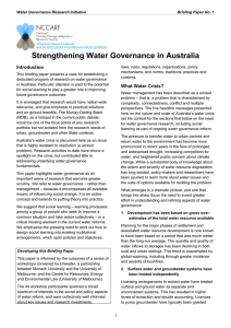 Strengthening Water Governance in Australia Introduction