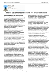 Water Governance Research for Transformation Water Governance and Water Reform