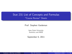 Stat 231 List of Concepts and Formulas &#34;Course Review&#34; Sheets