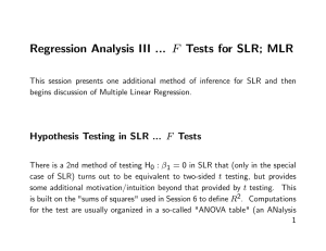Regression Analysis III ... F Tests for SLR; MLR