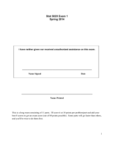 Stat 502X Exam 1 Spring 2014