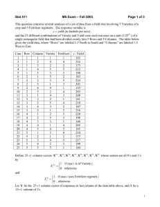 Stat 511  MS Exam – Fall 2003 Page 1 of 3