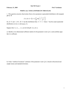 1.  This question concerns observations from a (two-parameter exponential)... Stat 543 Exam 1 February 21, 2005