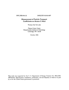 Measurement  of Particle Transport Coefficients on  Alcator C-Mod DOE/ET-51013-307 78ET51013.