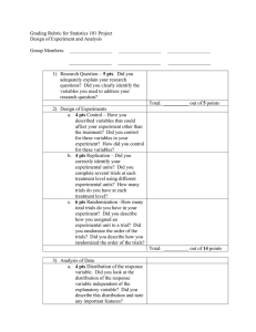 Grading Rubric for Statistics 101 Project Design of Experiment and Analysis