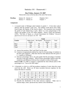 Statistics 101 – Homework 1 Due Friday, January 19, 2007