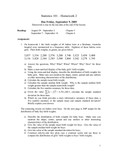 Statistics 101 – Homework 2 Due Friday, September 9, 2005