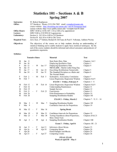 Statistics 101 – Sections A &amp; B Spring 2007