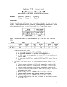Statistics 101L – Homework 3 Due Wednesday, February 6, 2013