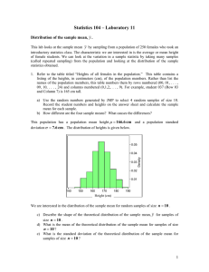 Statistics 104 – Laboratory 11  Distribution of the sample mean, y