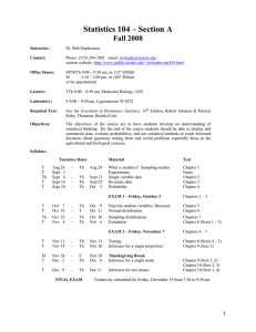 Statistics 104 – Section A Fall 2008