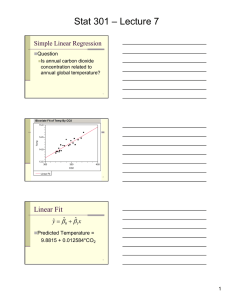 Stat 301 – Lecture 7 Linear Fit Simple Linear Regression 