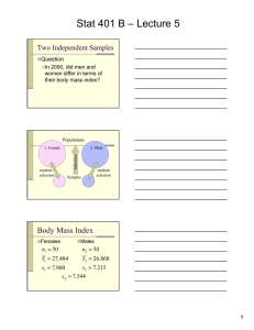 Stat 401 B – Lecture 5 Body Mass Index Two Independent Samples =