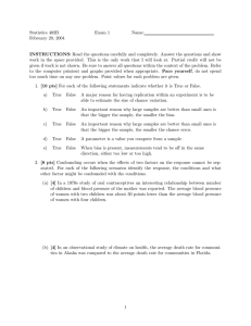 Statistics 402B Exam 1 Name: February 20, 2004