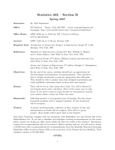 Statistics 402 – Section B Spring 2007