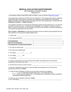 MEDICAL EVALUATION QUESTIONNAIRE UNL Respiratory Protection Program Revised 3/14