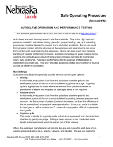 Safe Operating Procedure (Revised 9/12) AUTOCLAVE OPERATION AND PERFORMANCE TESTING