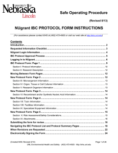 Safe Operating Procedure NUgrant IBC PROTOCOL FORM INSTRUCTIONS  (Revised 8/13)