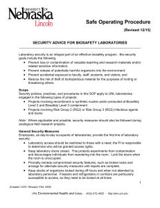 Safe Operating Procedure (Revised 12/15)  SECURITY ADVICE FOR BIOSAFETY LABORATORIES