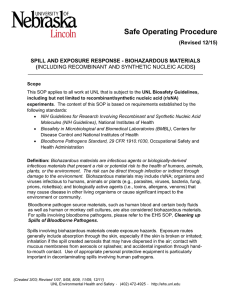 Safe Operating Procedure (Revised 12/15) SPILL AND EXPOSURE RESPONSE - BIOHAZARDOUS MATERIALS (