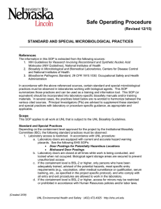 Safe Operating Procedure (Revised 12/15) STANDARD AND SPECIAL MICROBIOLOGICAL PRACTICES