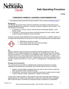 Safe Operating Procedure  (1/13) CORROSIVE CHEMICAL HAZARDS &amp; RISK MINIMIZATION