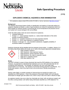Safe Operating Procedure  (1/13) EXPLOSIVE CHEMICAL HAZARDS &amp; RISK MINIMIZATION
