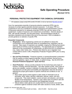 Safe Operating Procedure (Revised 12/13) PERSONAL PROTECTIVE EQUIPMENT FOR CHEMICAL EXPOSURES