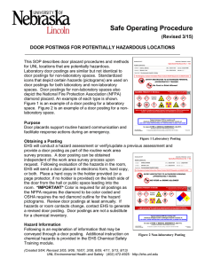Safe Operating Procedure (Revised 3/15) DOOR POSTINGS FOR POTENTIALLY HAZARDOUS LOCATIONS