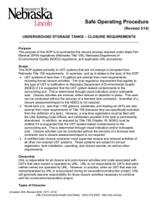 Safe Operating Procedure (Revised 3/14) UNDERGROUND STORAGE TANKS – CLOSURE REQUIREMENTS