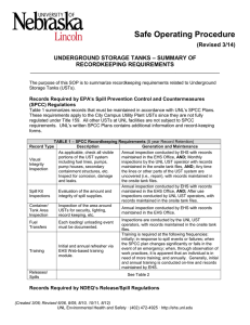 Safe Operating Procedure (Revised 3/14) UNDERGROUND STORAGE TANKS – SUMMARY OF RECORDKEEPING REQUIREMENTS