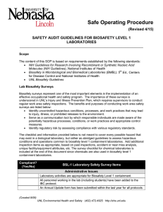 Safe Operating Procedure (Revised 4/15) SAFETY AUDIT GUIDELINES FOR BIOSAFETY LEVEL 1 LABORATORIES